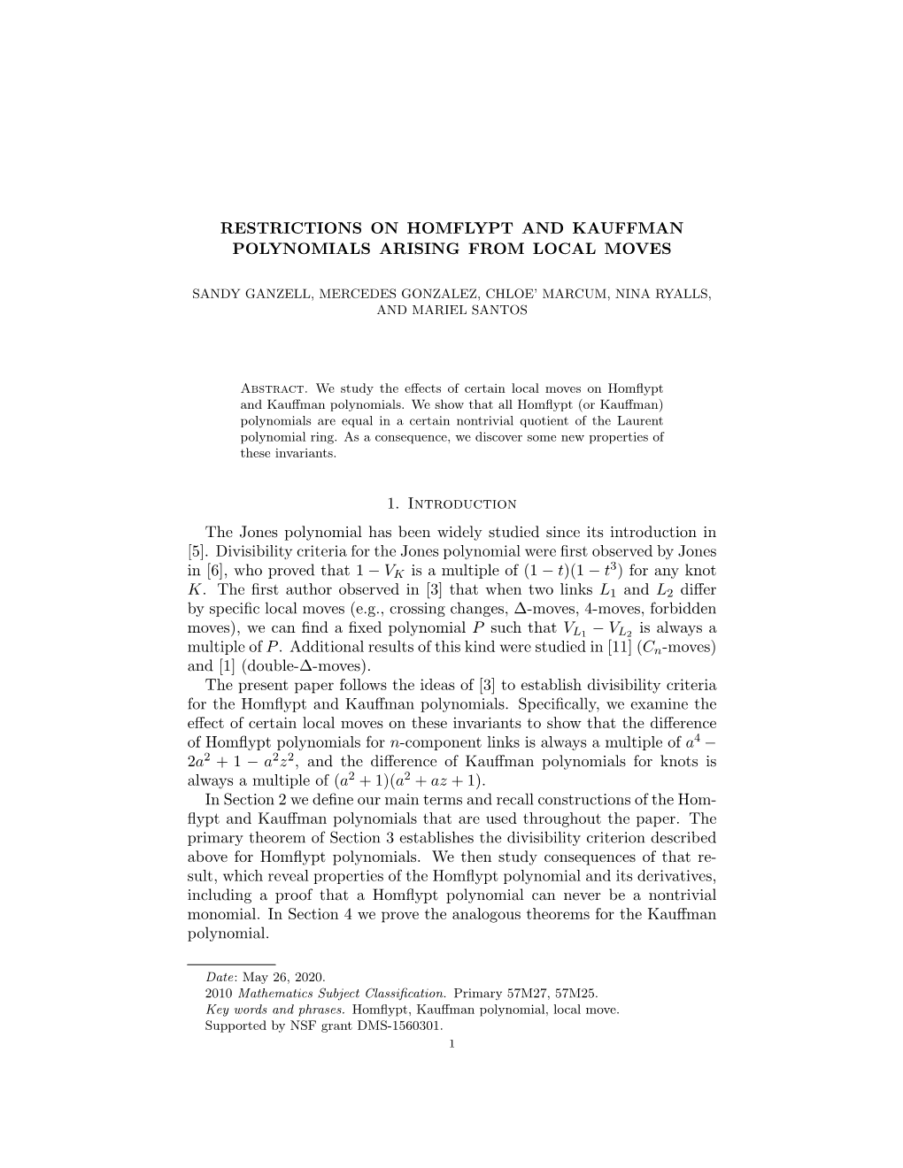 Restrictions on Homflypt and Kauffman Polynomials Arising from Local Moves