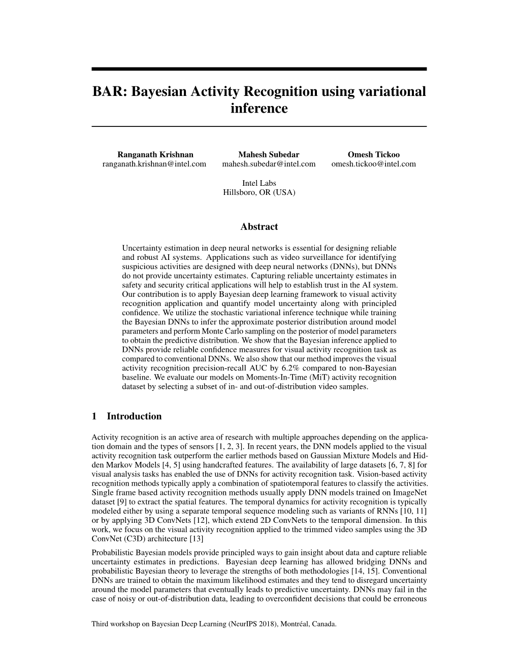 Bayesian Activity Recognition Using Variational Inference