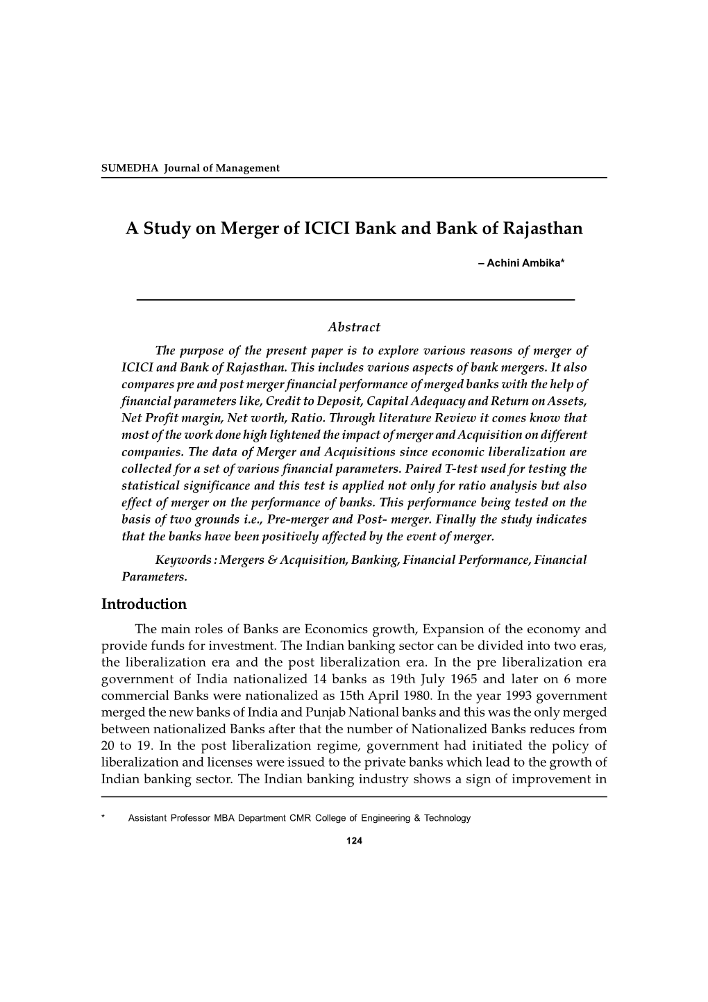 A Study on Merger of ICICI Bank and Bank of Rajasthan