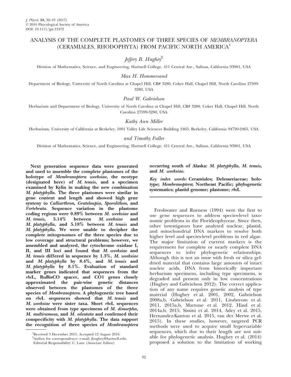 J. Phycol. 53, 32–43 (2017) © 2016 Phycological Society of America DOI: 10.1111/Jpy.12472