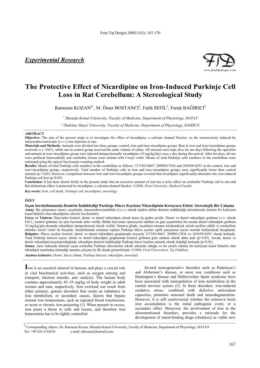 The Protective Effect of Nicardipine on Iron-Induced Purkinje