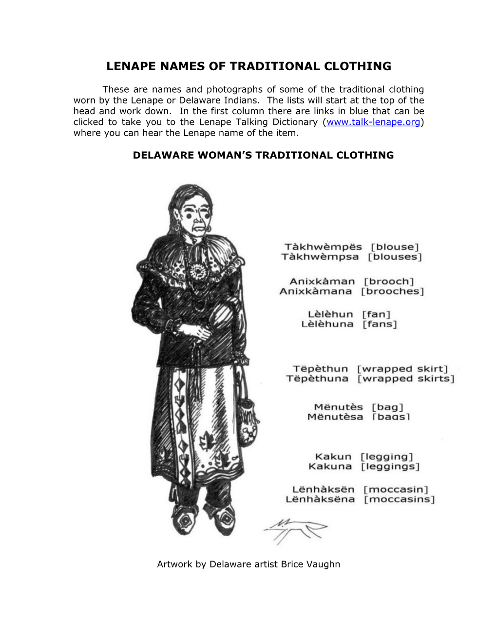 Lenape Names of Traditional Clothing
