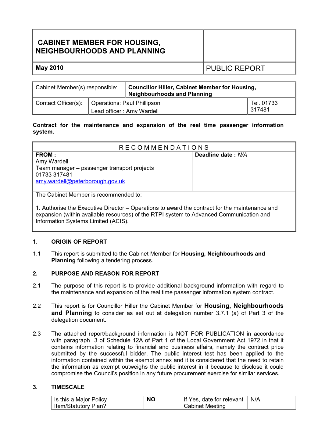 Cabinet Member for Housing, Neighbourhoods and Planning