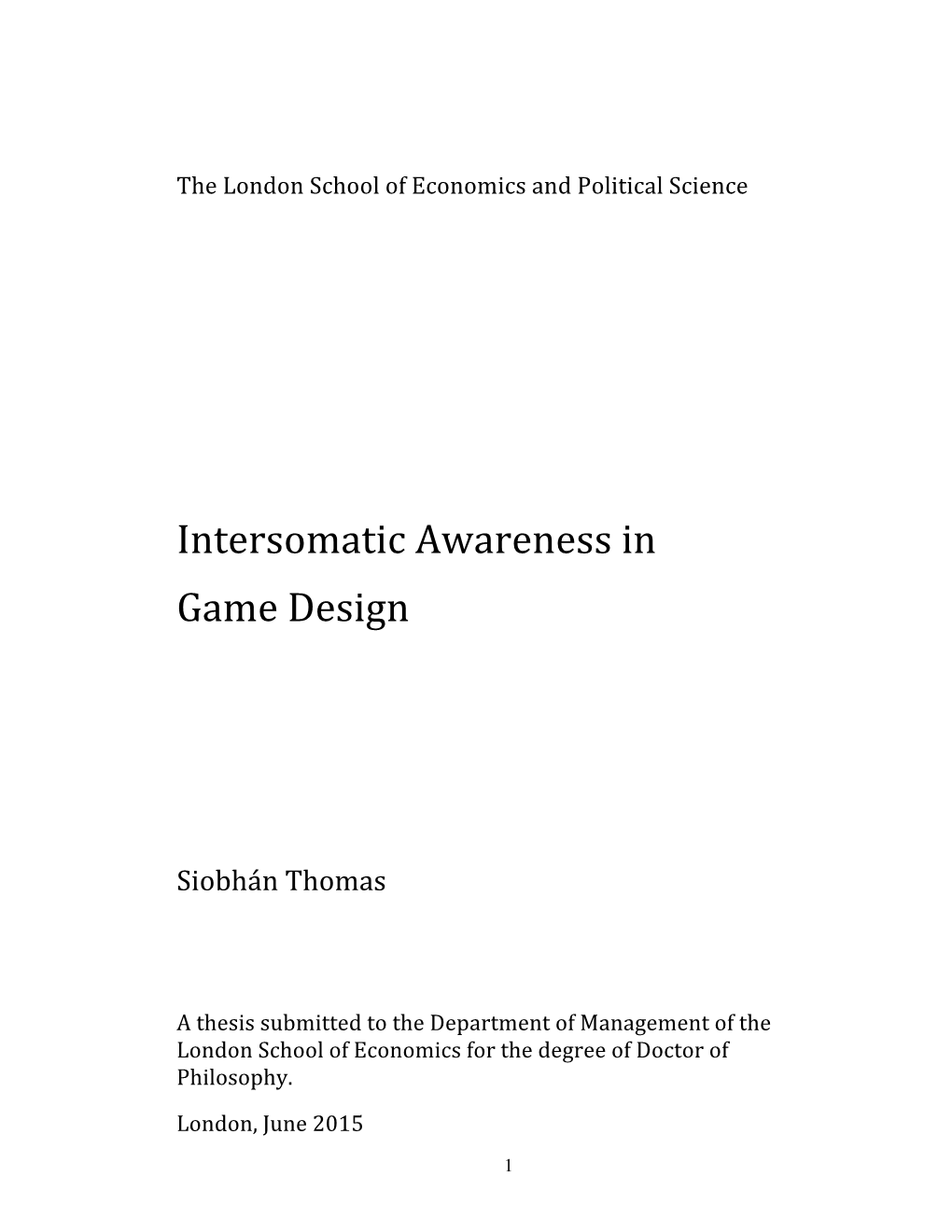 Intersomatic Awareness in Game Design