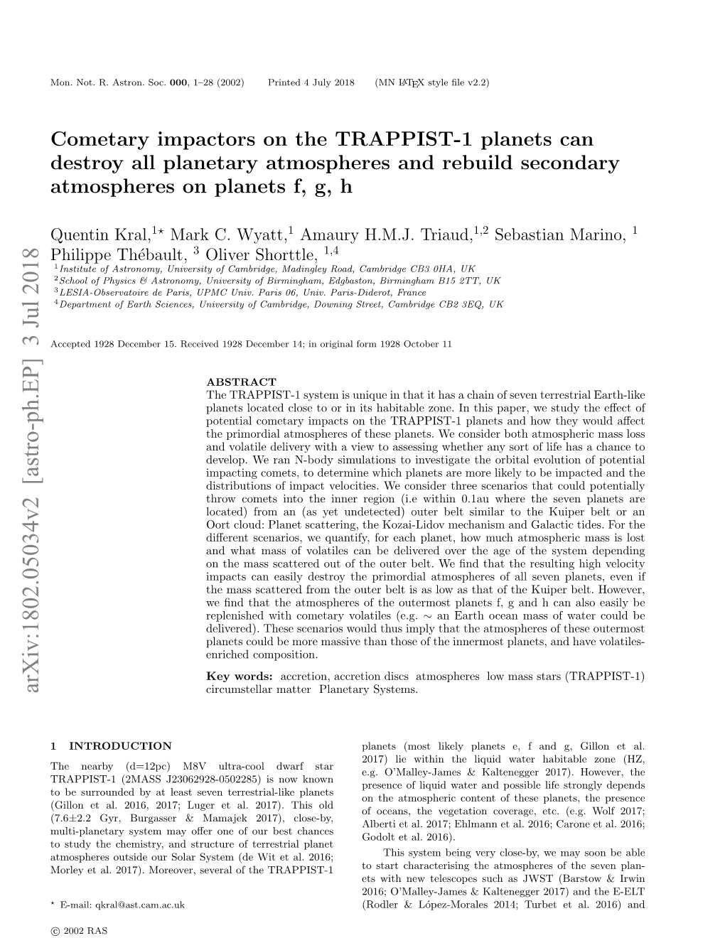 Cometary Impactors on the TRAPPIST-1 Planets Can Destroy All Planetary Atmospheres and Rebuild Secondary Atmospheres on Planets F, G, H