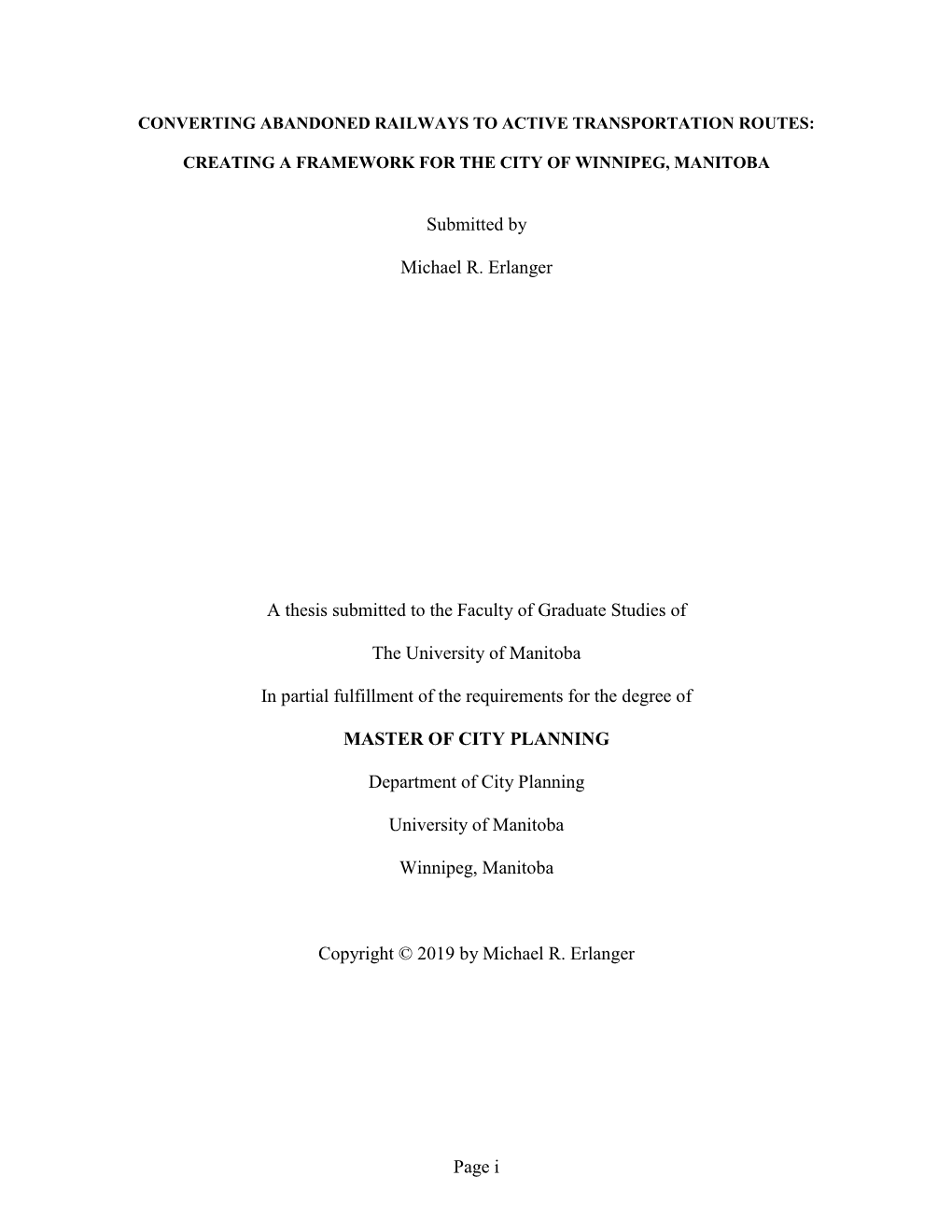Page I Submitted by Michael R. Erlanger a Thesis