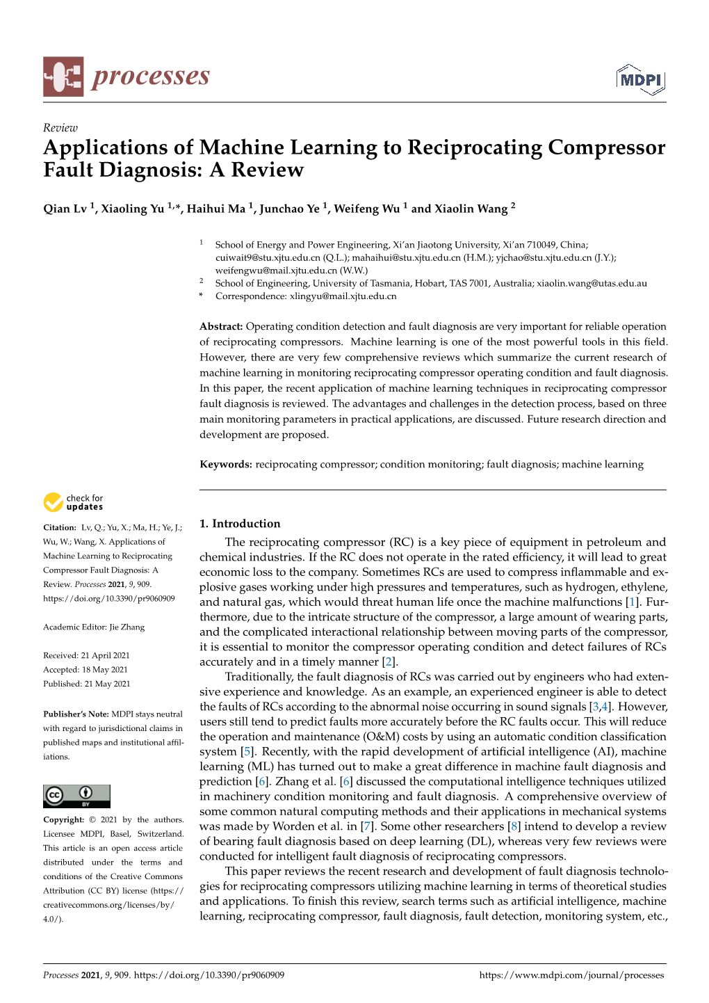 Applications of Machine Learning to Reciprocating Compressor Fault Diagnosis: a Review