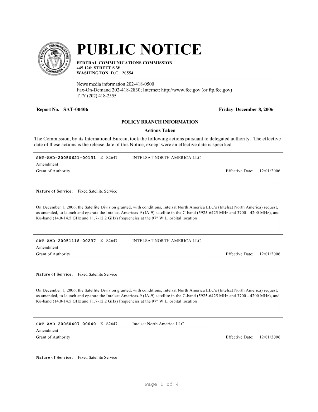 PUBLIC NOTICE FEDERAL COMMUNICATIONS COMMISSION 445 12Th STREET S.W