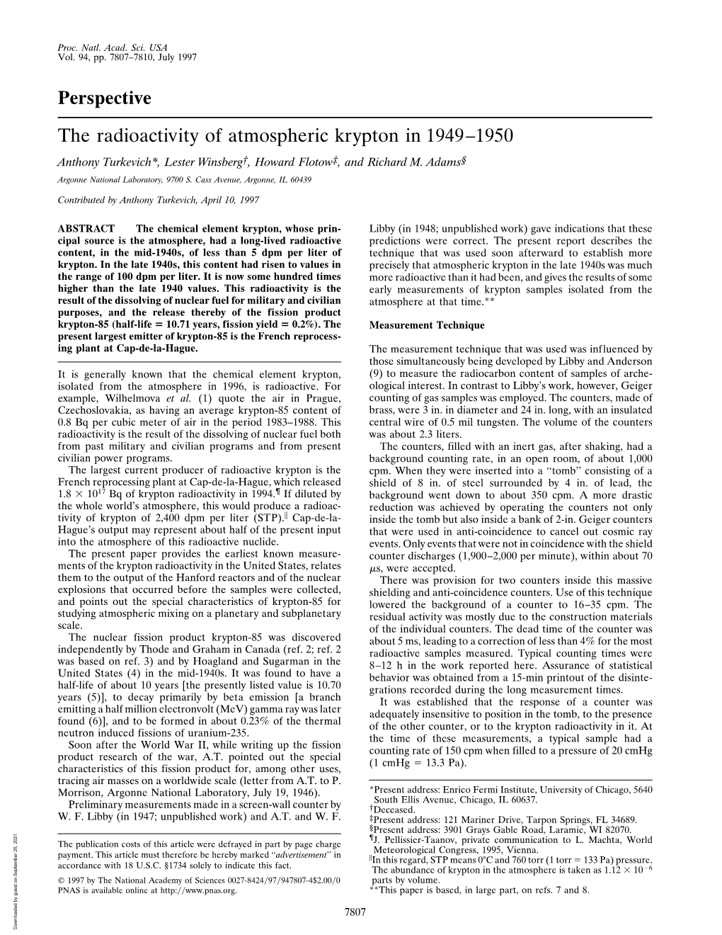 Perspective the Radioactivity of Atmospheric Krypton in 1949–1950