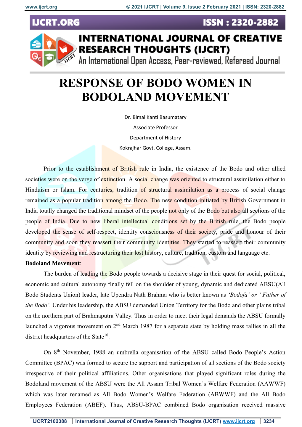 Response of Bodo Women in Bodoland Movement