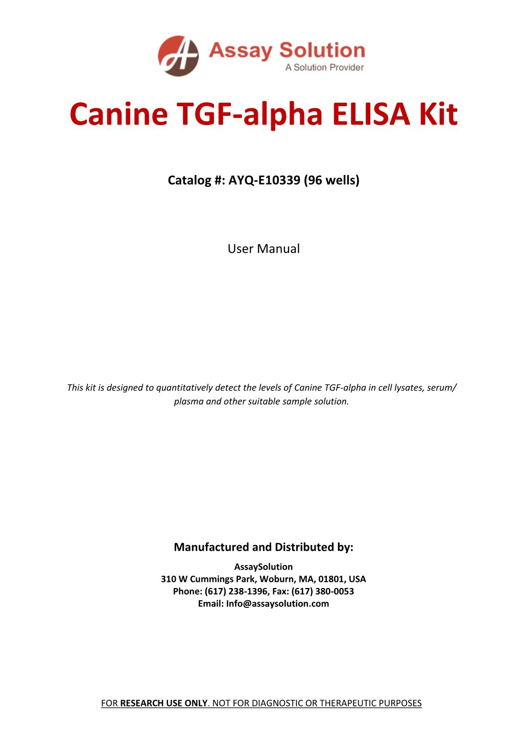 Canine TGF-Alpha ELISA Kit