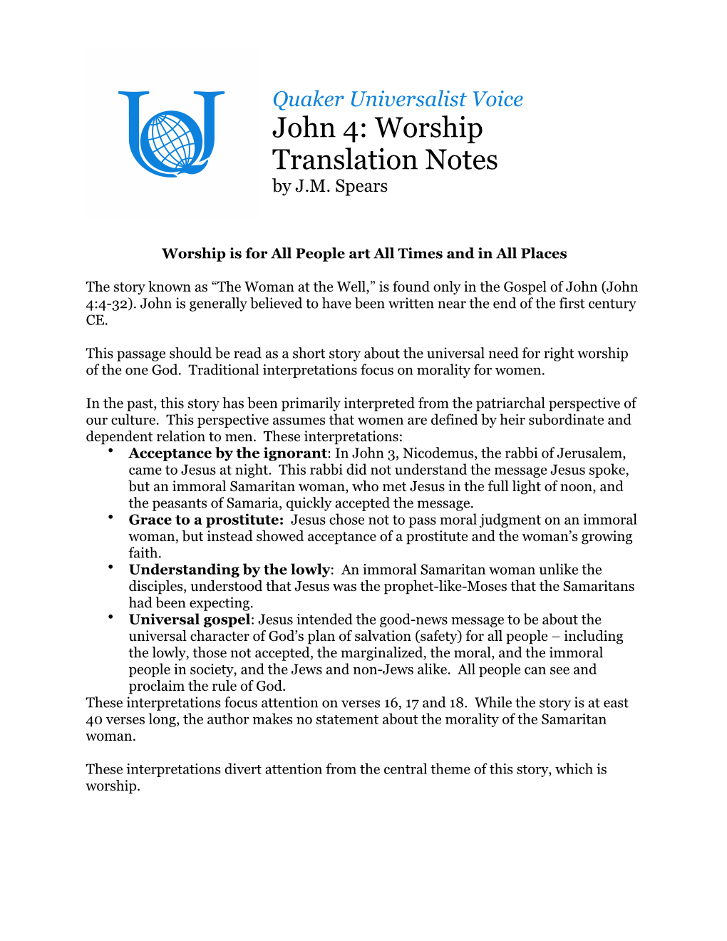 John 4: Worship Translation Notes by J.M