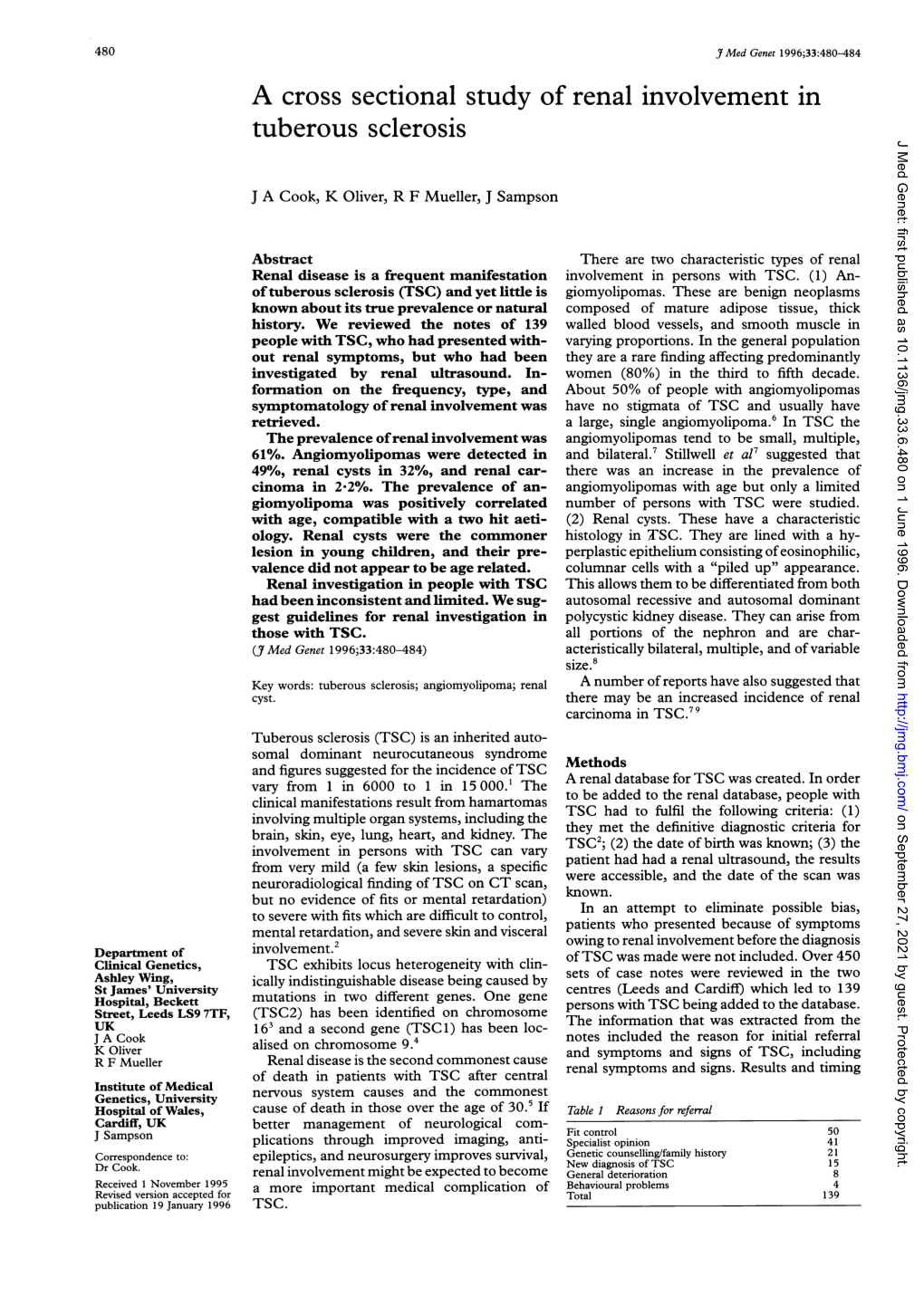 A Cross Sectional Study Ofrenal Involvement in Tuberous Sclerosis