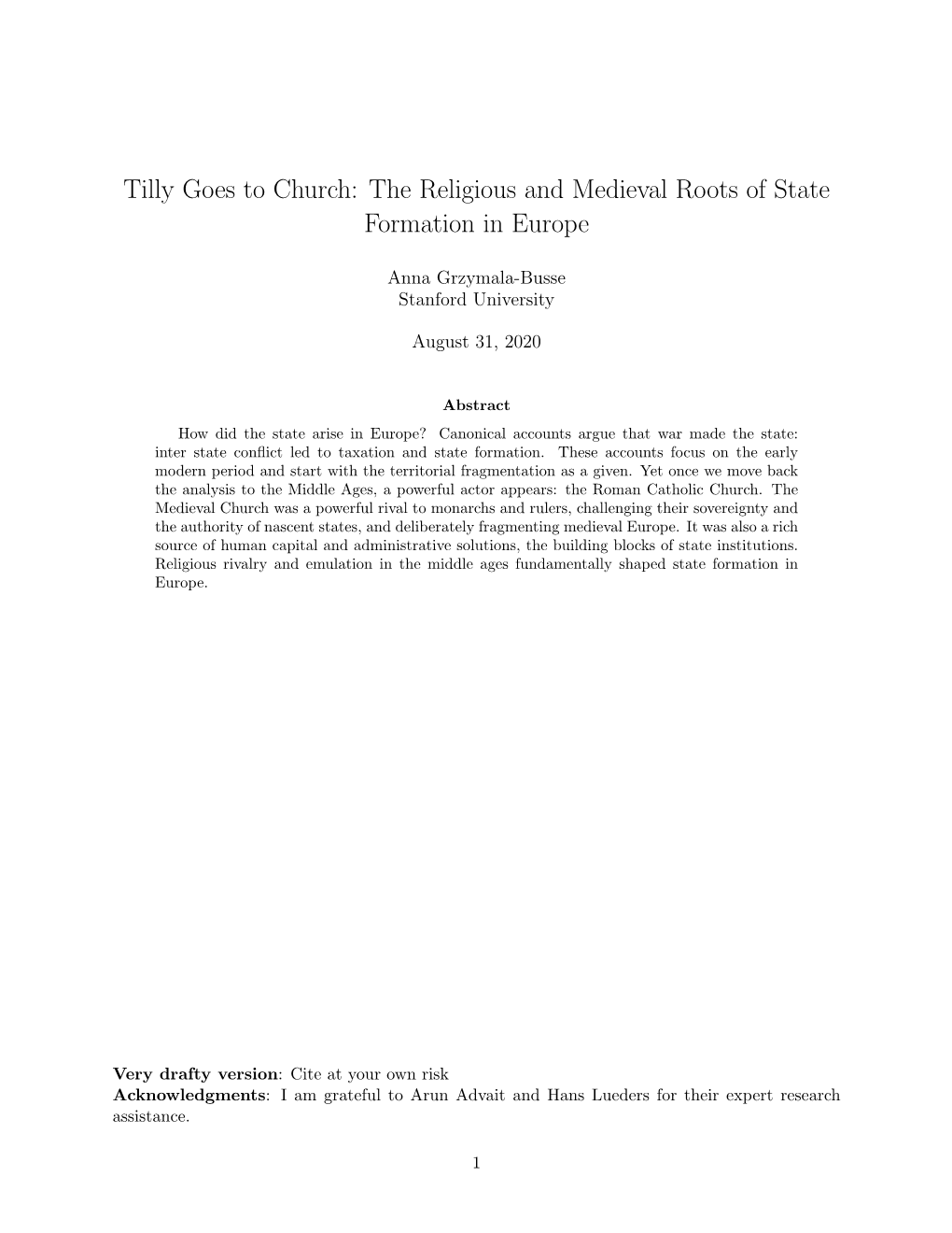 Tilly Goes to Church: the Religious and Medieval Roots of State Formation in Europe