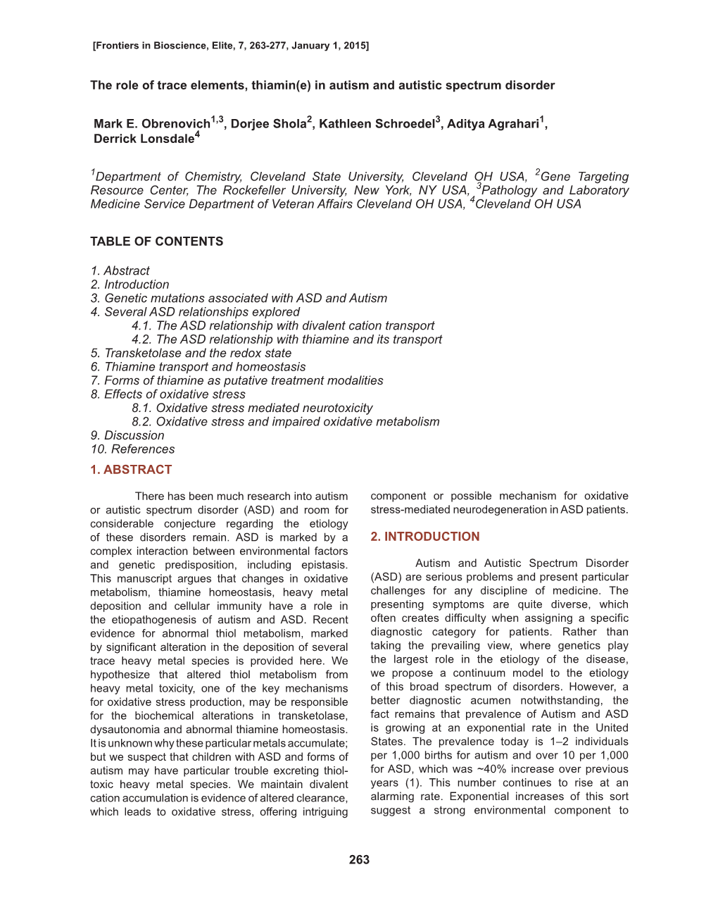 In Autism and Autistic Spectrum Disorder Mark E. Obrenovich1,3