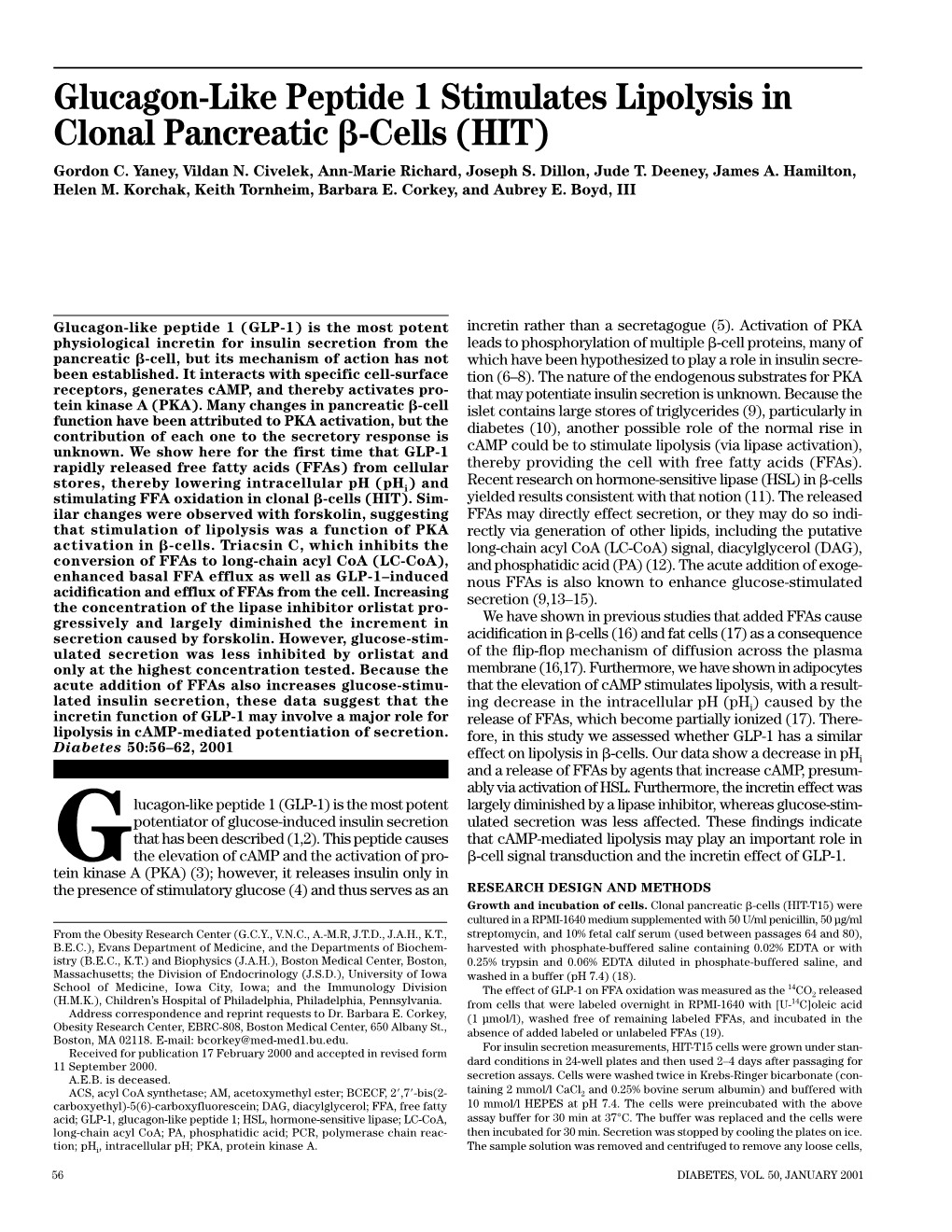 Glucagon-Like Peptide 1 Stimulates Lipolysis in Clonal Pancreatic Я-Cells