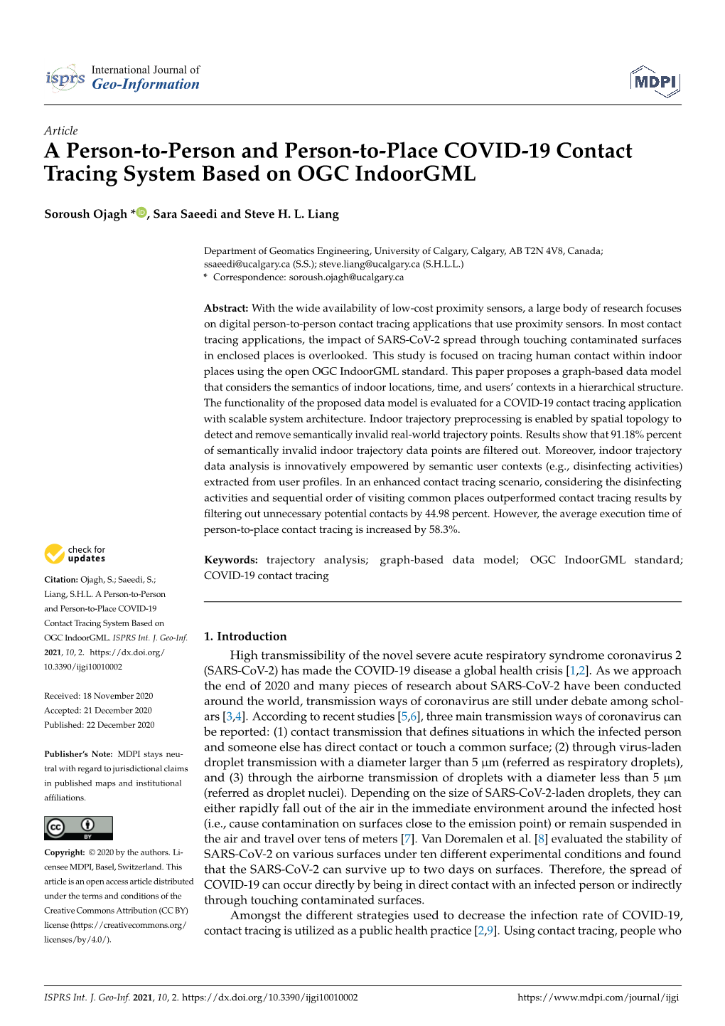 A Person-To-Person and Person-To-Place COVID-19 Contact Tracing System Based on OGC Indoorgml