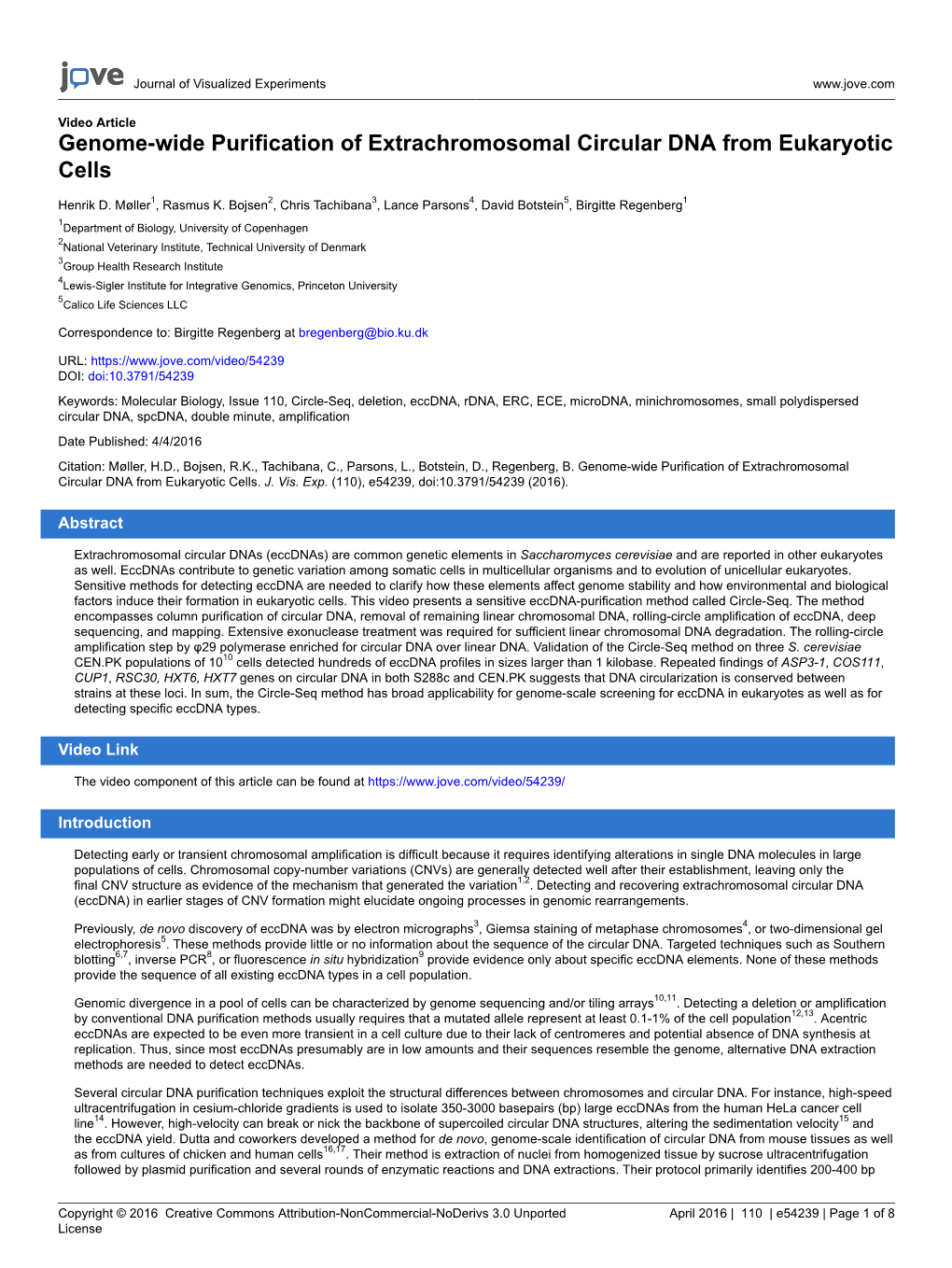 Genome-Wide Purification of Extrachromosomal Circular DNA from Eukaryotic Cells