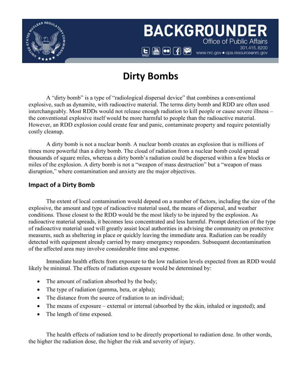 Backgrounder: Dirty Bombs