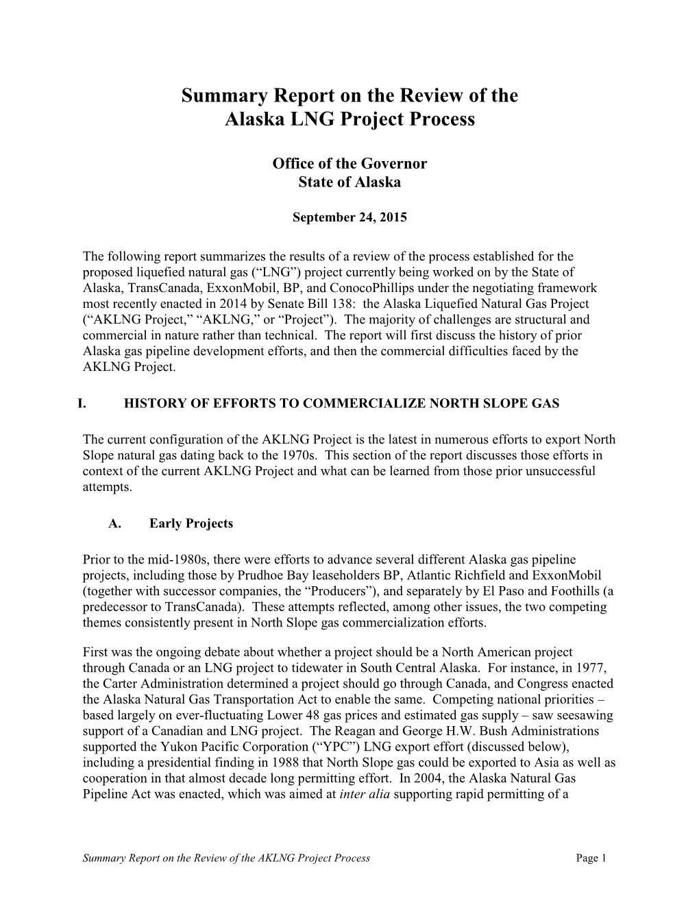 Summary Report on the Review of the Alaska LNG Project Process