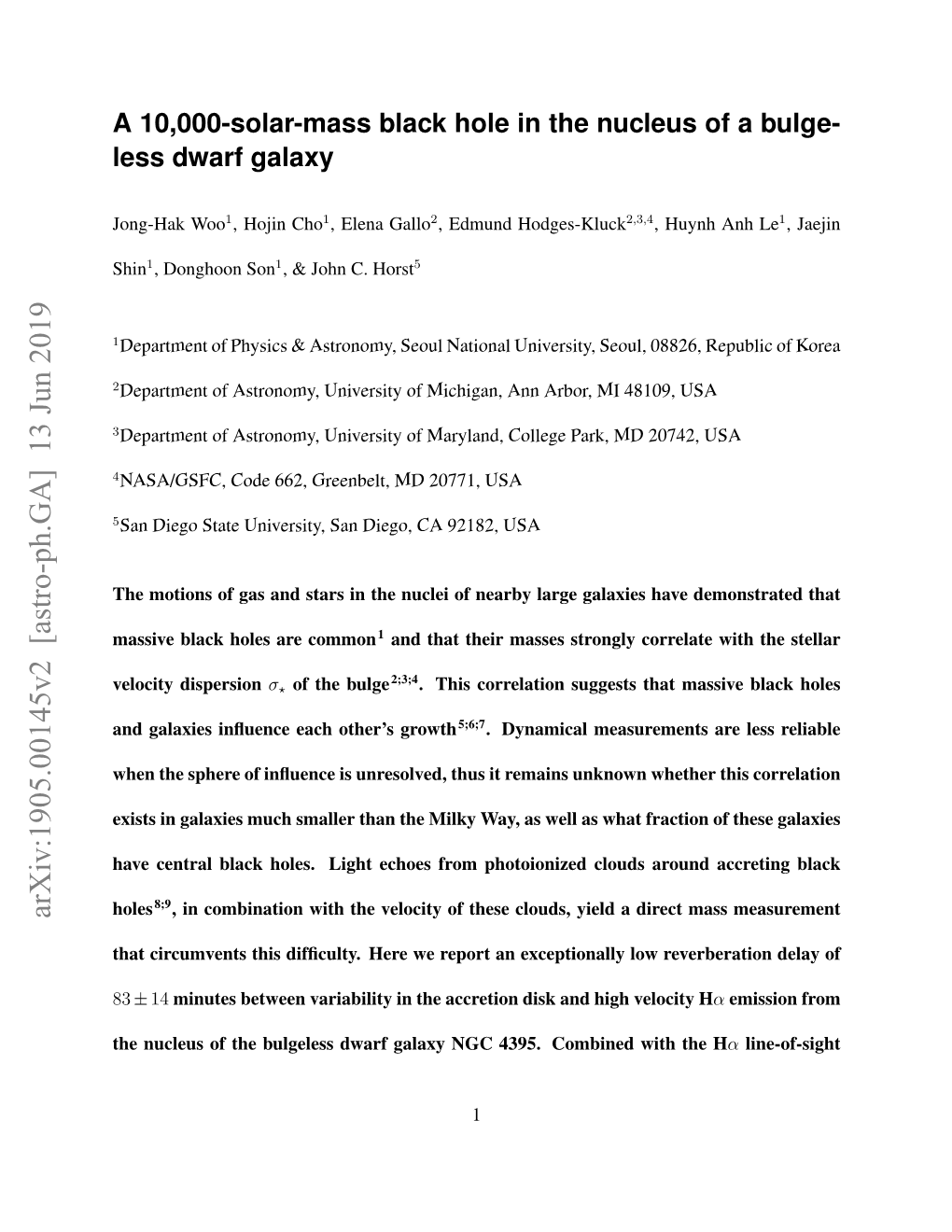 A 10000-Solar-Mass Black Hole in the Nucleus of a Bulgeless Dwarf Galaxy