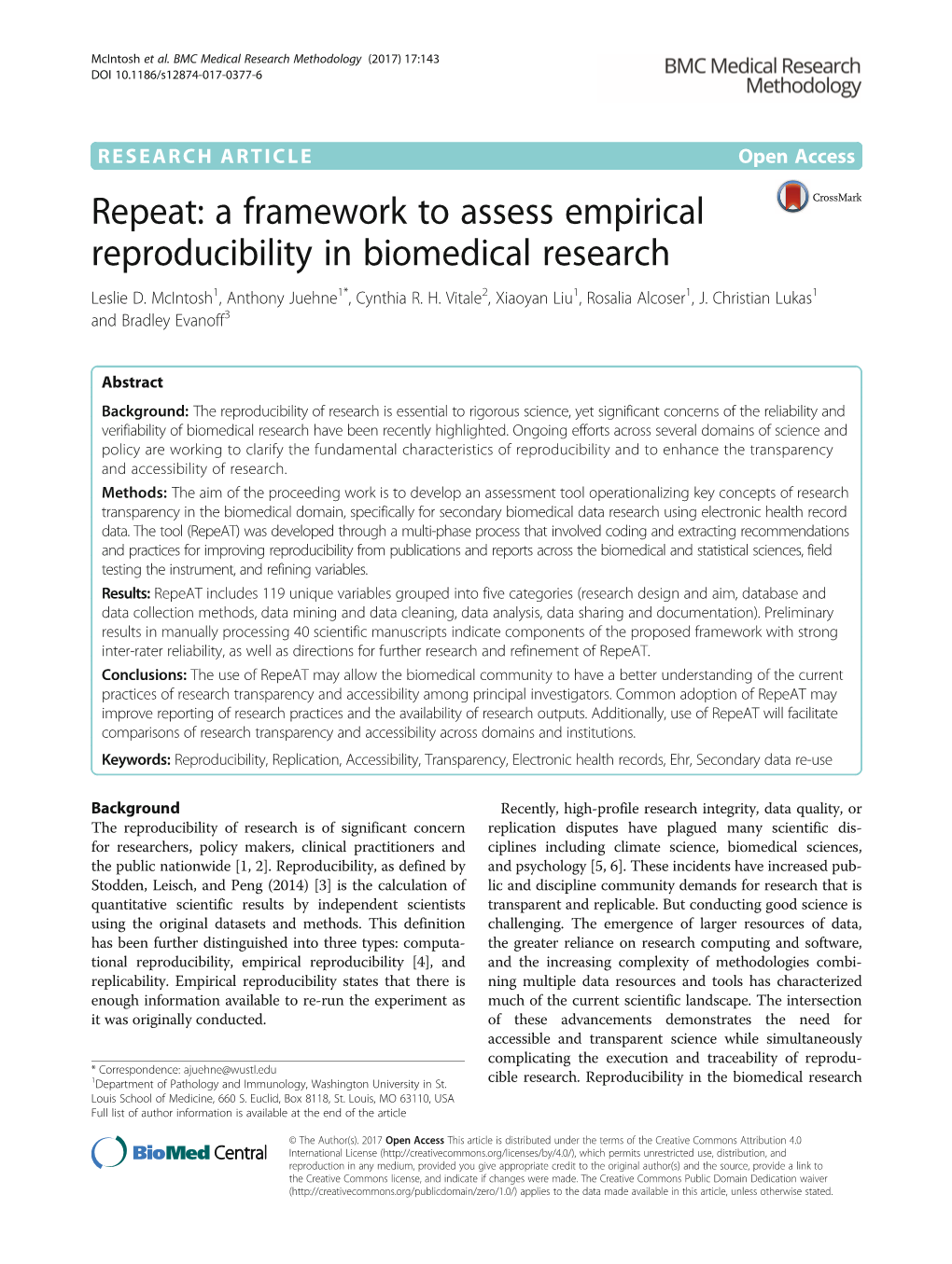 A Framework to Assess Empirical Reproducibility in Biomedical Research Leslie D