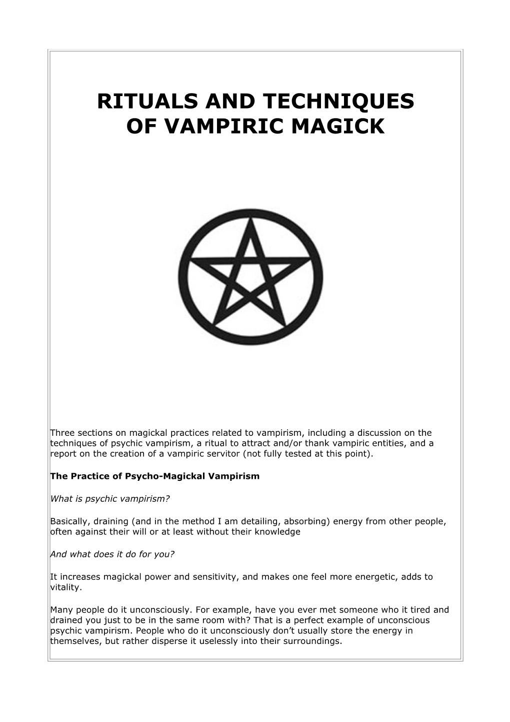 Rituals and Techniques of Vampiric Magick