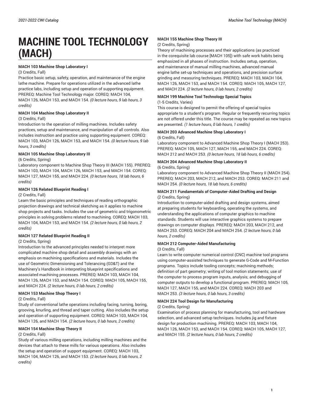 Machine Tool Technology (MACH)