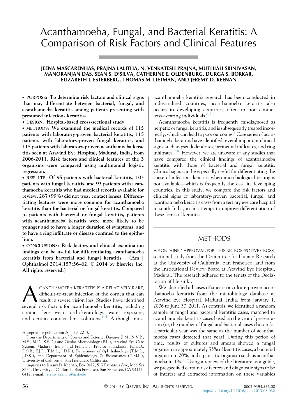 Acanthamoeba, Fungal, and Bacterial Keratitis: a Comparison of Risk Factors and Clinical Features