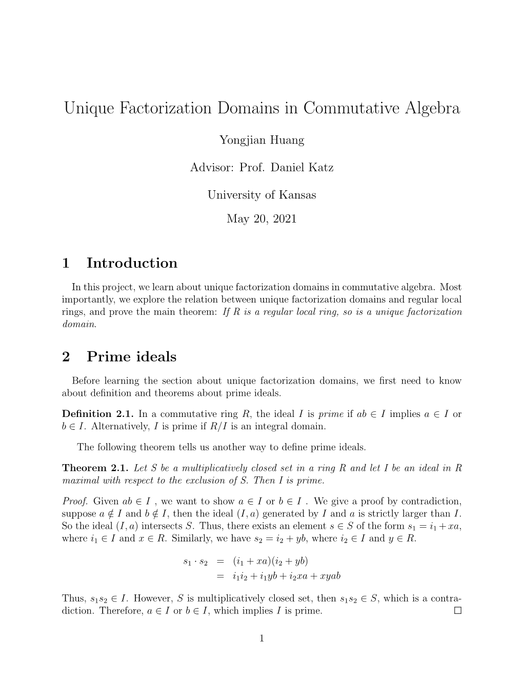 Unique Factorization Domains in Commutative Algebra.Pdf (366.6Kb)