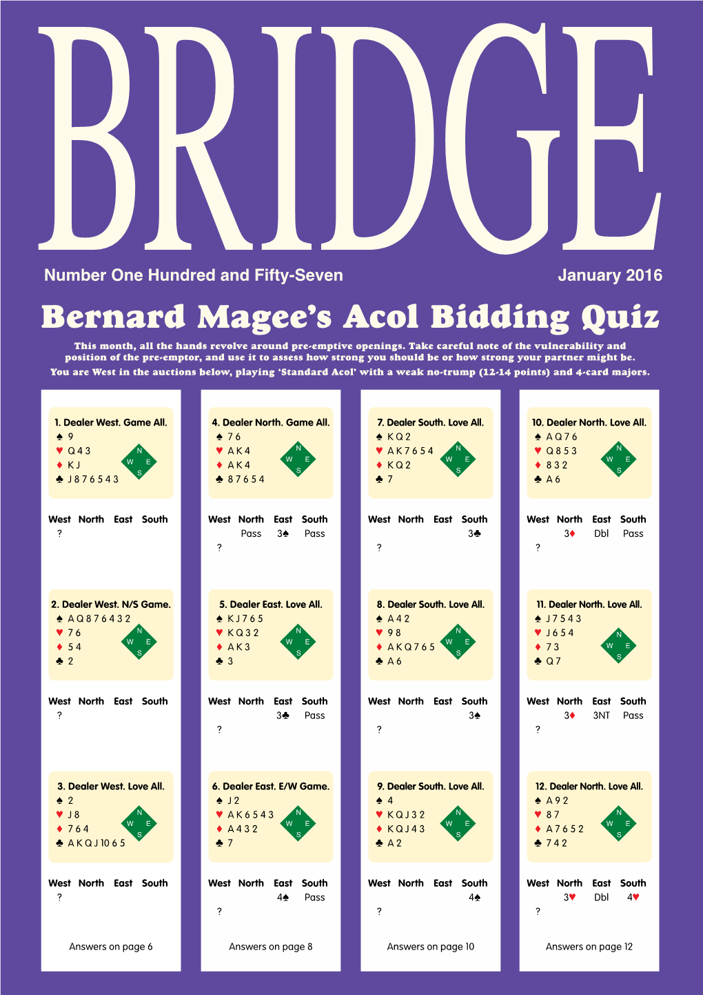 Bernard Magee's Acol Bidding Quiz