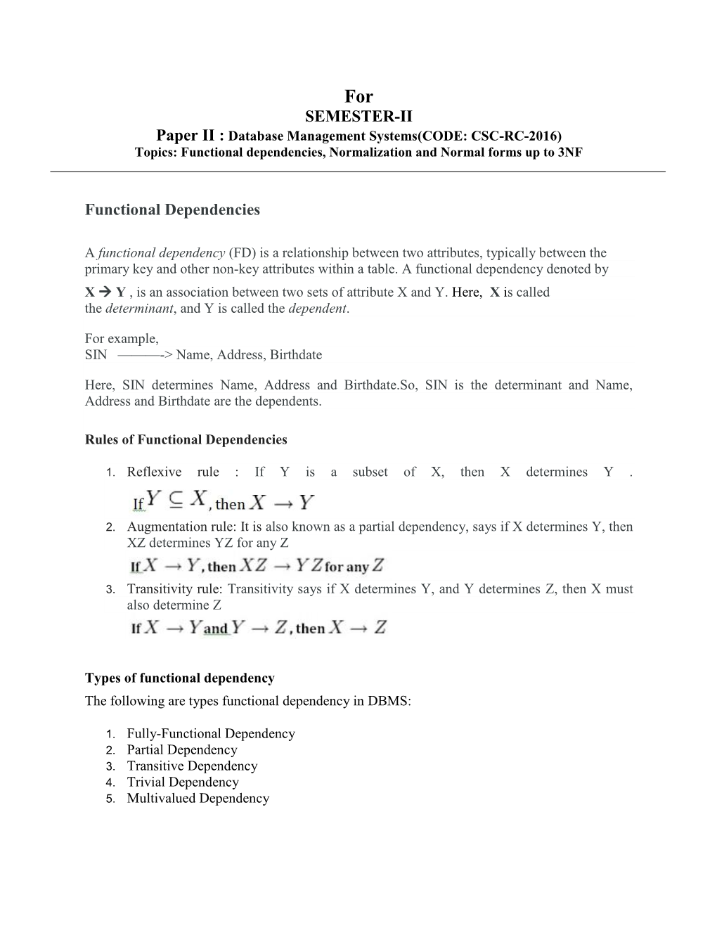 SEMESTER-II Functional Dependencies