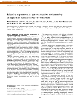 Selective Impairment of Gene Expression and Assembly of Nephrin in Human Diabetic Nephropathy