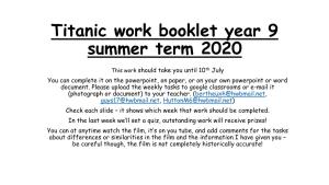 Titanic Work Booklet Year 9 Summer Term 2020