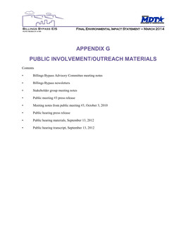 Appendix G Public Involvement/Outreach Materials