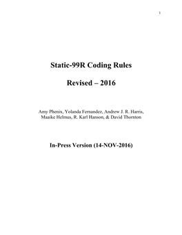 Static-99R Coding Rules Revised – 2016