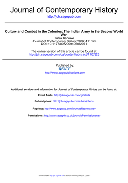 The Indian Army in the Second World War Tarak Barkawi Journal of Contemporary History 2006; 41; 325 DOI: 10.1177/0022009406062071