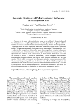 Systematic Significance of Pollen Morphology in Clausena (Rutaceae)