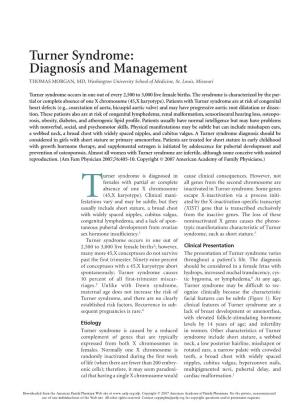 Turner Syndrome: Diagnosis and Management THOMAS MORGAN, MD, Washington University School of Medicine, St
