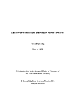 A Survey of the Functions of Similes in Homer's Odyssey Fiona Manning March 2021