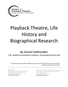Playback Theatre, Life History and Biographical Research