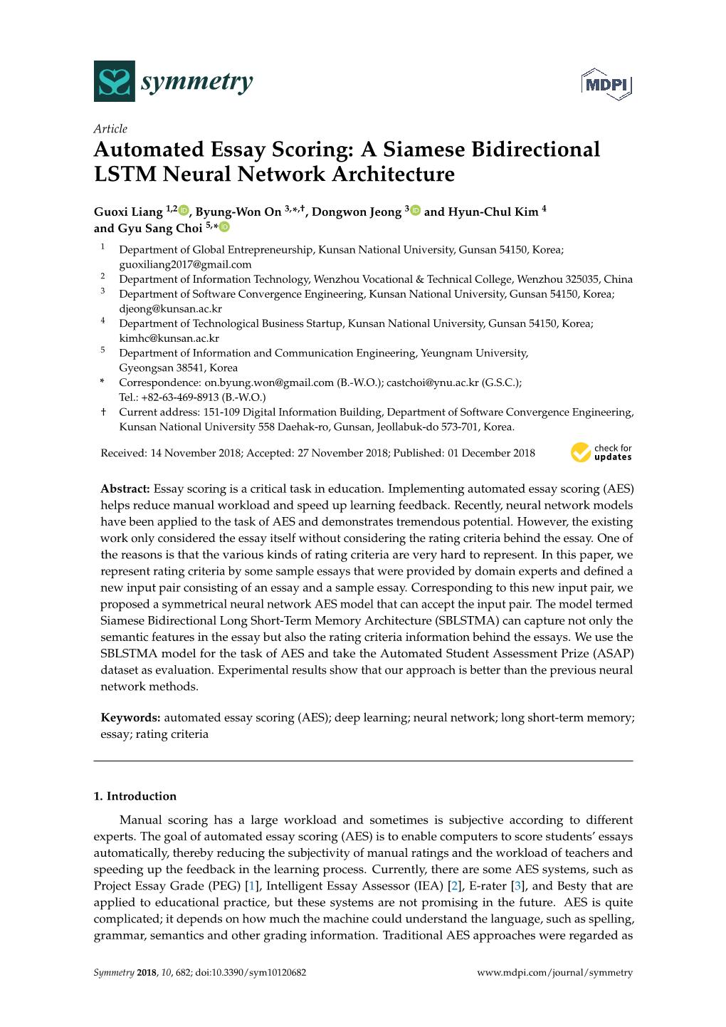 Automated Essay Scoring: a Siamese Bidirectional LSTM Neural Network Architecture