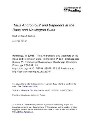 'Titus Andronicus' and Trapdoors at the Rose and Newington Butts