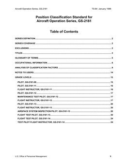 Position Classification Standard for Aircraft Operation Series, GS-2181