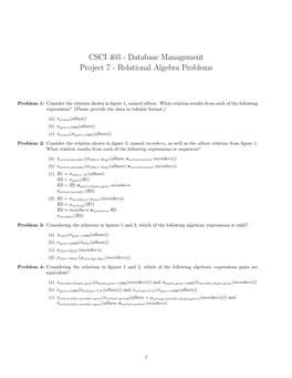 Database Management Project 7 - Relational Algebra Problems