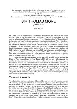 Sir Thomas More (1478-1535)