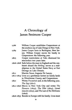 A Chronology of James Fenimore Cooper