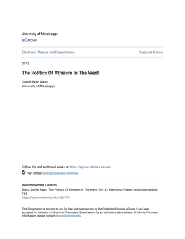 The Politics of Atheism in the West