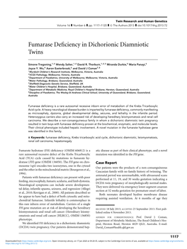 Fumarase Deficiency in Dichorionic Diamniotic Twins