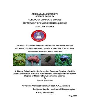 Addis Ababa University Science Faculty School of Graduate Studies Department of Environmental Science Zoology Module